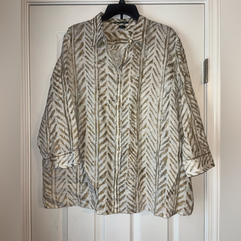 Ralph Lauren Cream and Gold Button-Down Shirt 2X